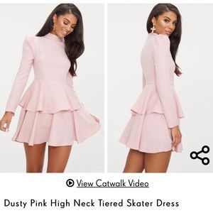 Dusty Pink High Neck Tiered Skater Dress - NWT